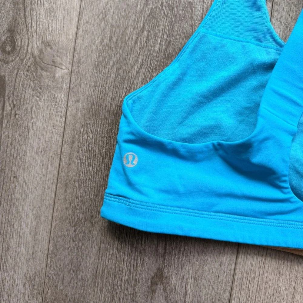 Lululemon Energy Style Sports Bra Size 12 Blue Cross Back Mesh Logo